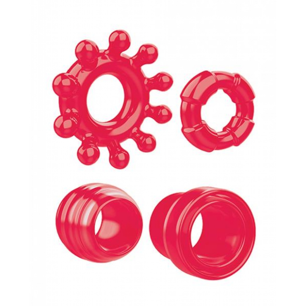 Ring The Alarm Cock Ring Set 4 Pack Cock Rings Red - Cock Ring Trios