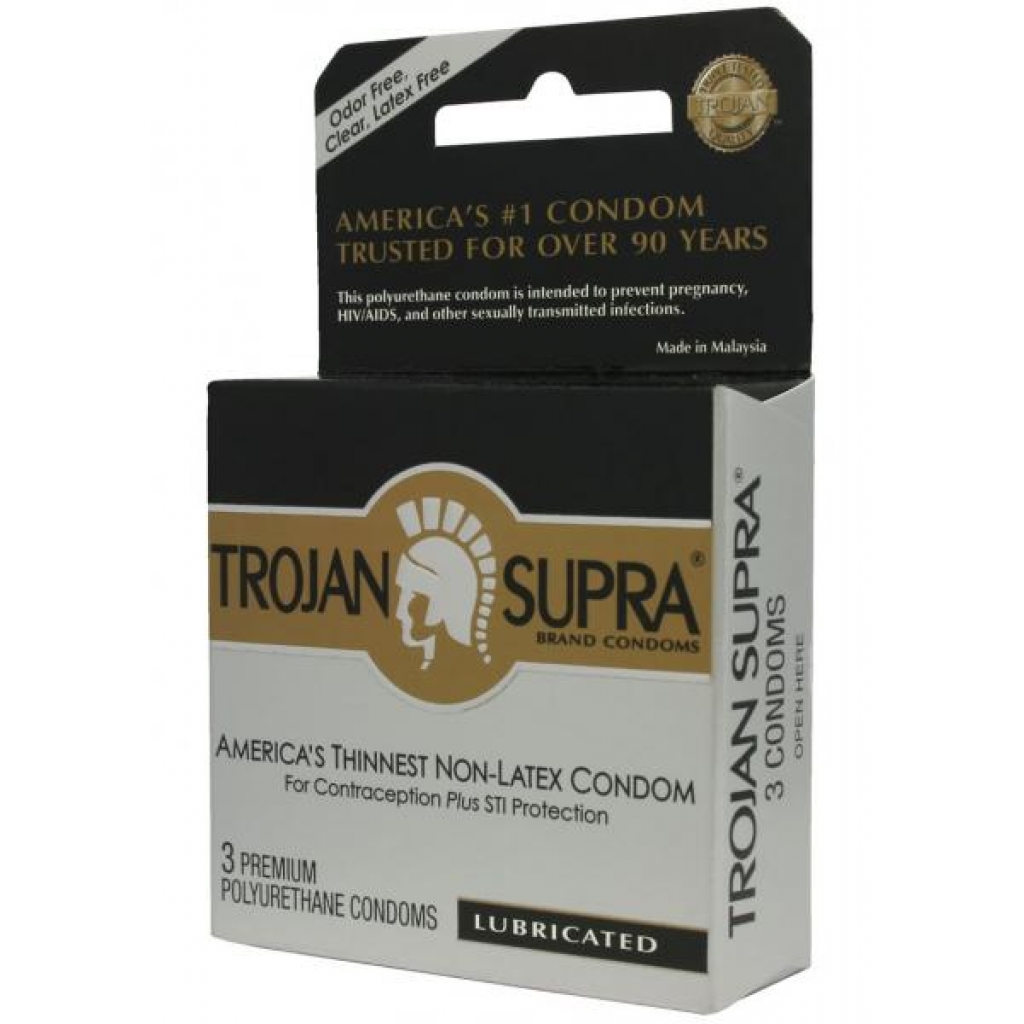 Trojan Condom Supra Microsheer Non Latex Lubricated 3 Pack - Condoms