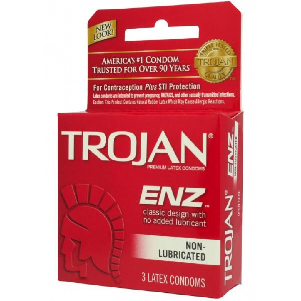 Trojan Enz Non-Lubricated Condoms - Box of 3 - Condoms