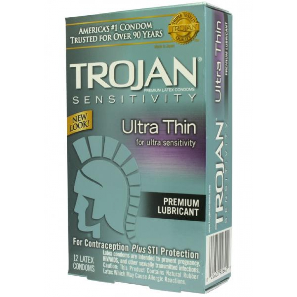 Trojan Condom Sensitivity Ultra Thin Lubricated 12 Pack - Condoms