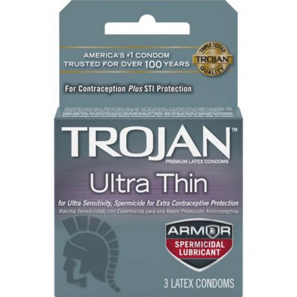 Trojan Ultra Thin Armor Spermicide 3 Pack Latex Condoms - Condoms