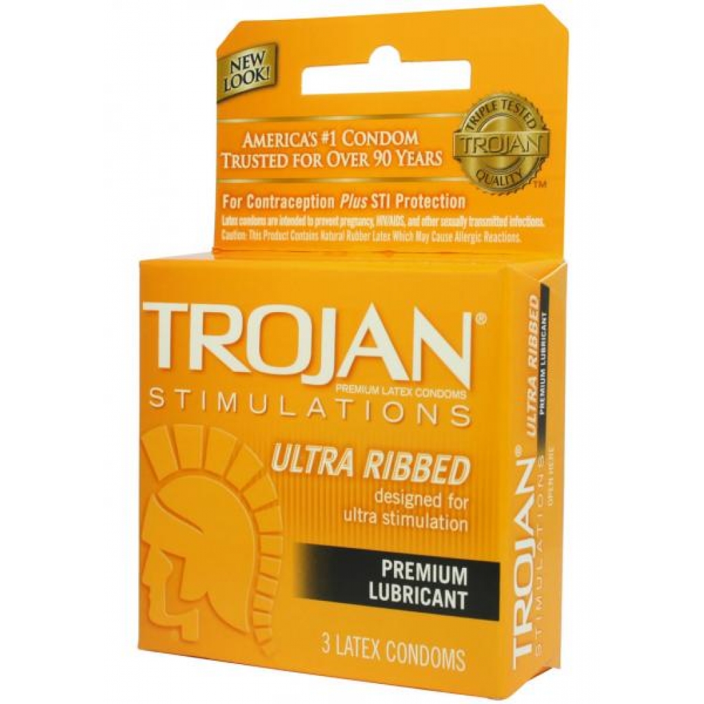 Trojan Condom Stimulations Ultra Ribbed Lubricated 3 Pack - Condoms