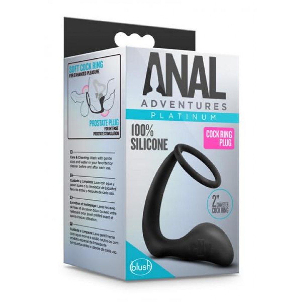 Anal Adv Platinum Cock Ring Plug Black - Anal Plugs