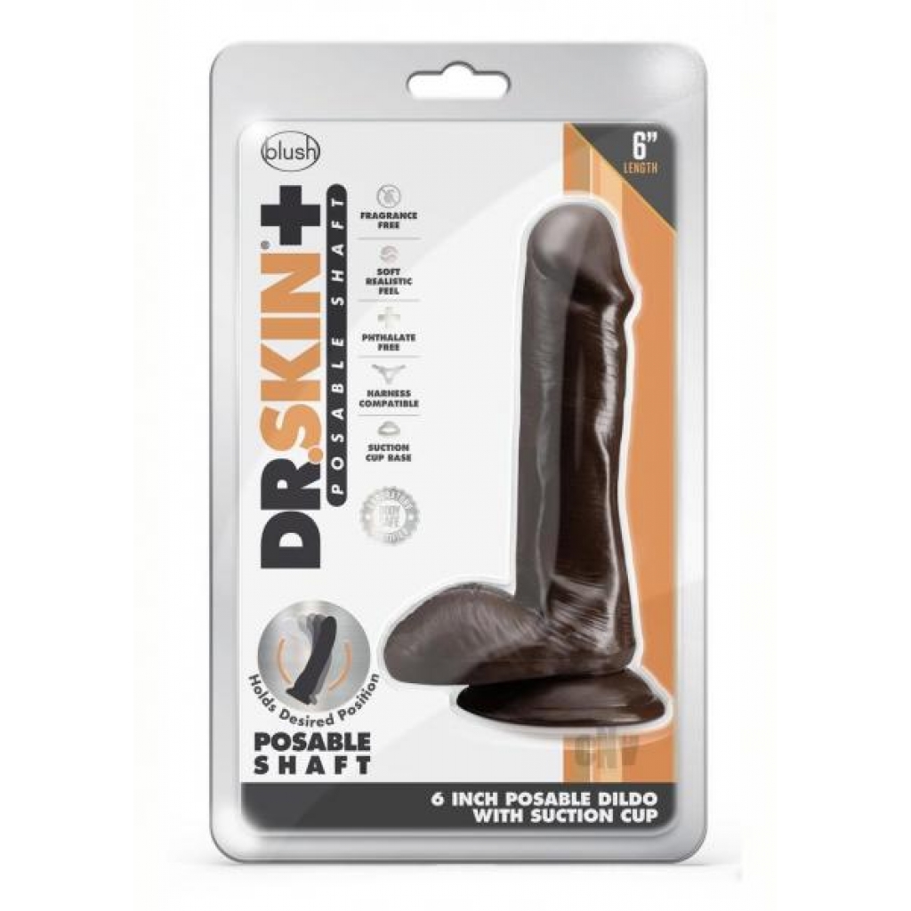 Dr Skin Plus Posable Dildo 6 Chocolate - Realistic Dildos & Dongs