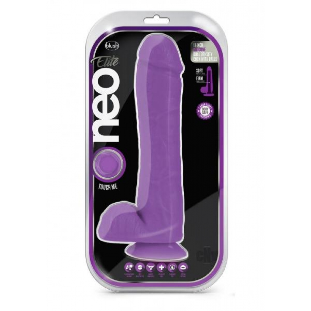 Neo Elite D Dense Cock W/balls 11 Purp - Realistic Dildos & Dongs