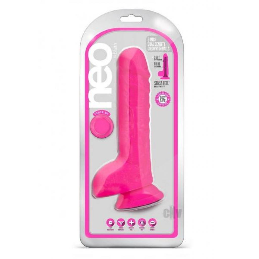 Neo Dual Density Dildo 9` Neon Pink - Realistic Dildos & Dongs