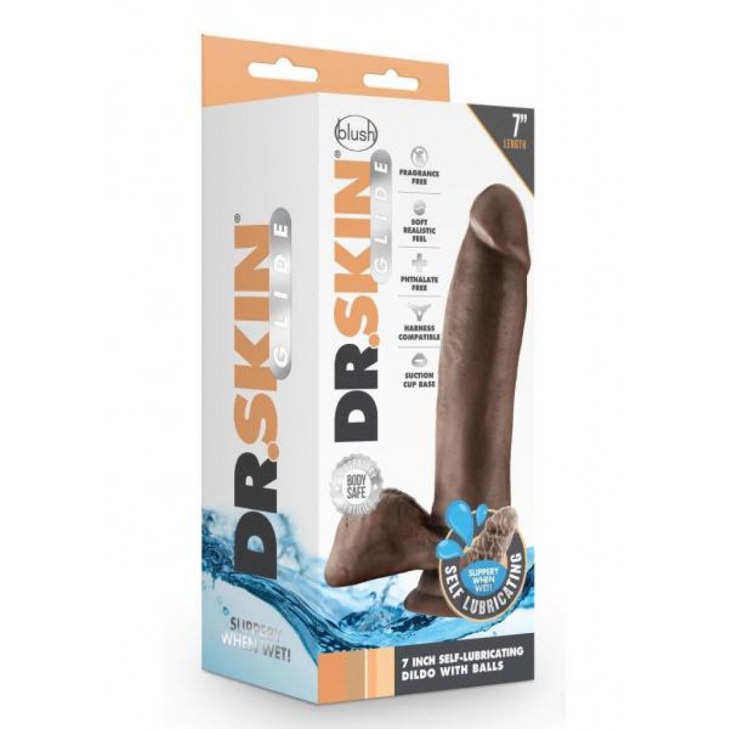 Dr Skin Glide Dildo W/balls 7 Chocolate - Realistic Dildos & Dongs