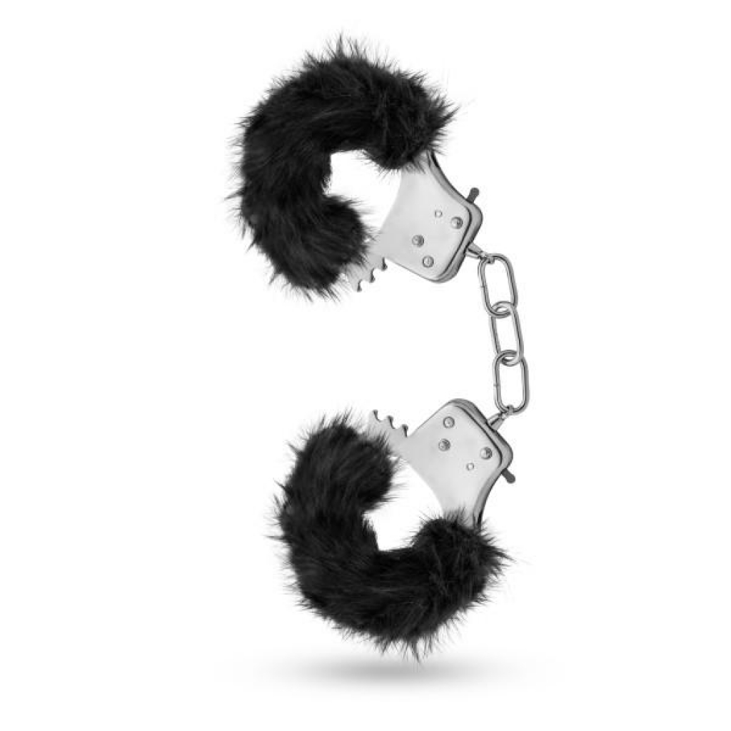 Temptasia Plush Fur Cuffs Black Handcuffs - Handcuffs