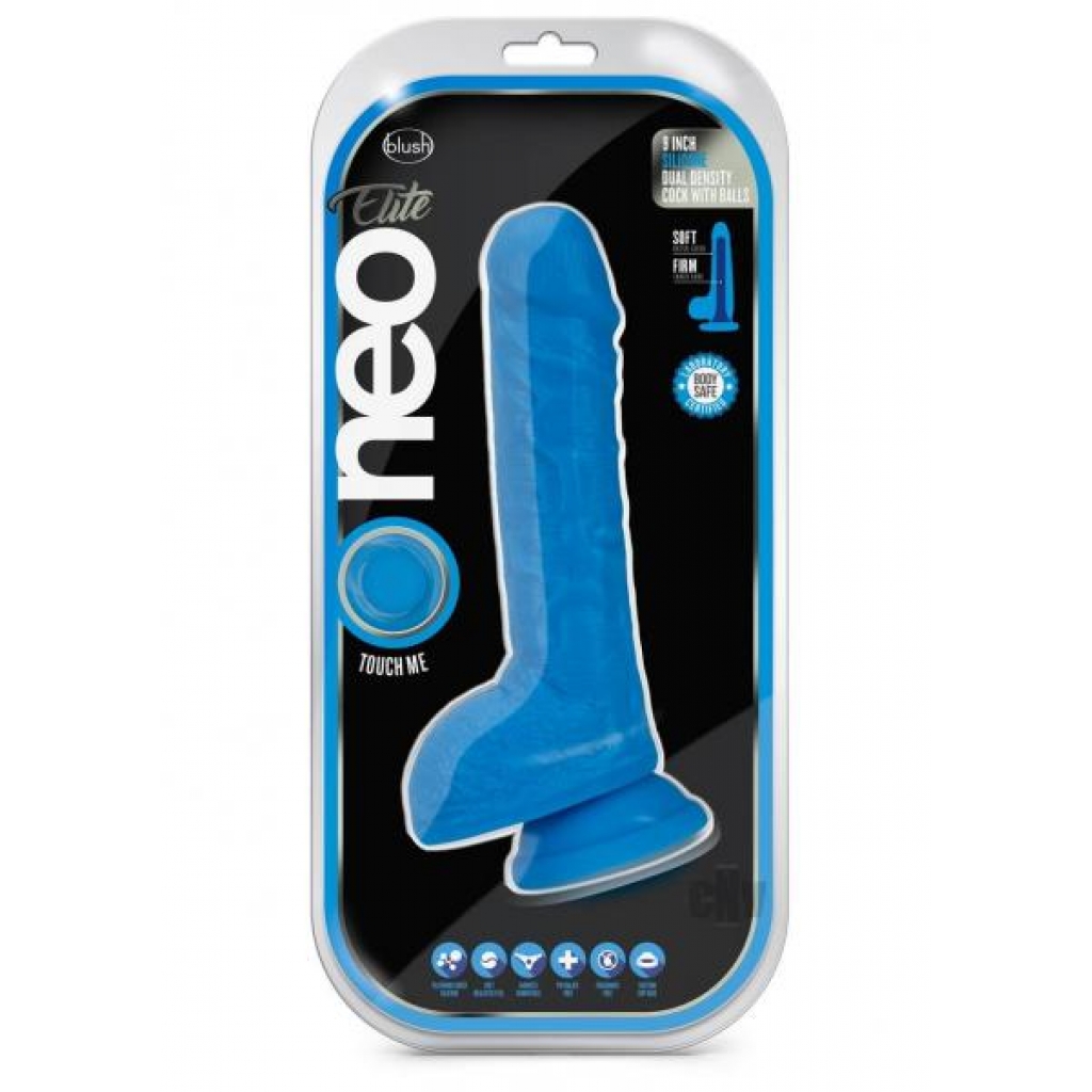 Neo Elite D Dense Cock W/balls 9 Blue - Realistic Dildos & Dongs