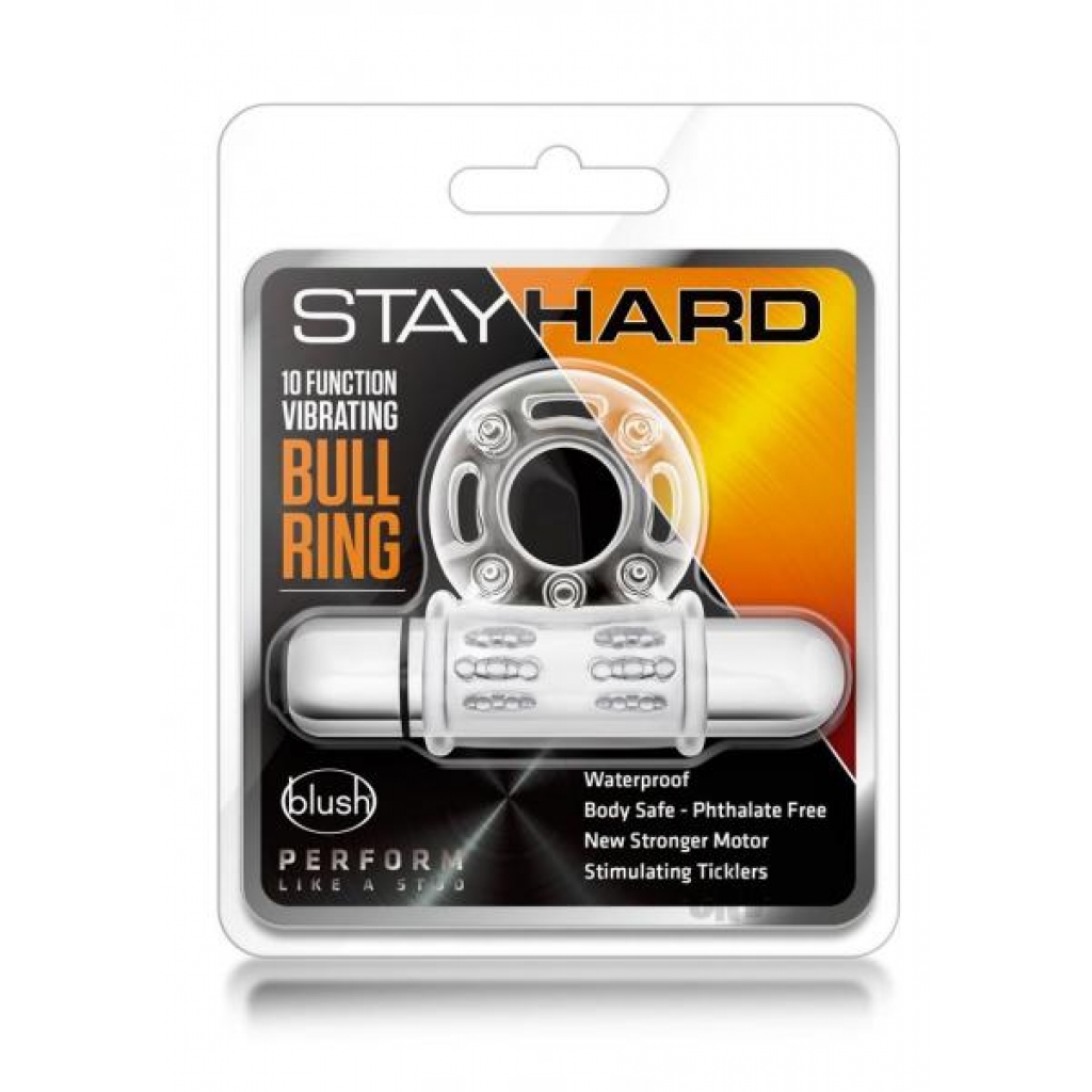 Stay Hard 10x Vibrating Bull Ring Clear - Couples Vibrating Penis Rings