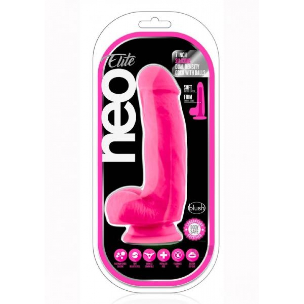 Neo Elite Dd Cock W/balls 7 Pink - Realistic Dildos & Dongs