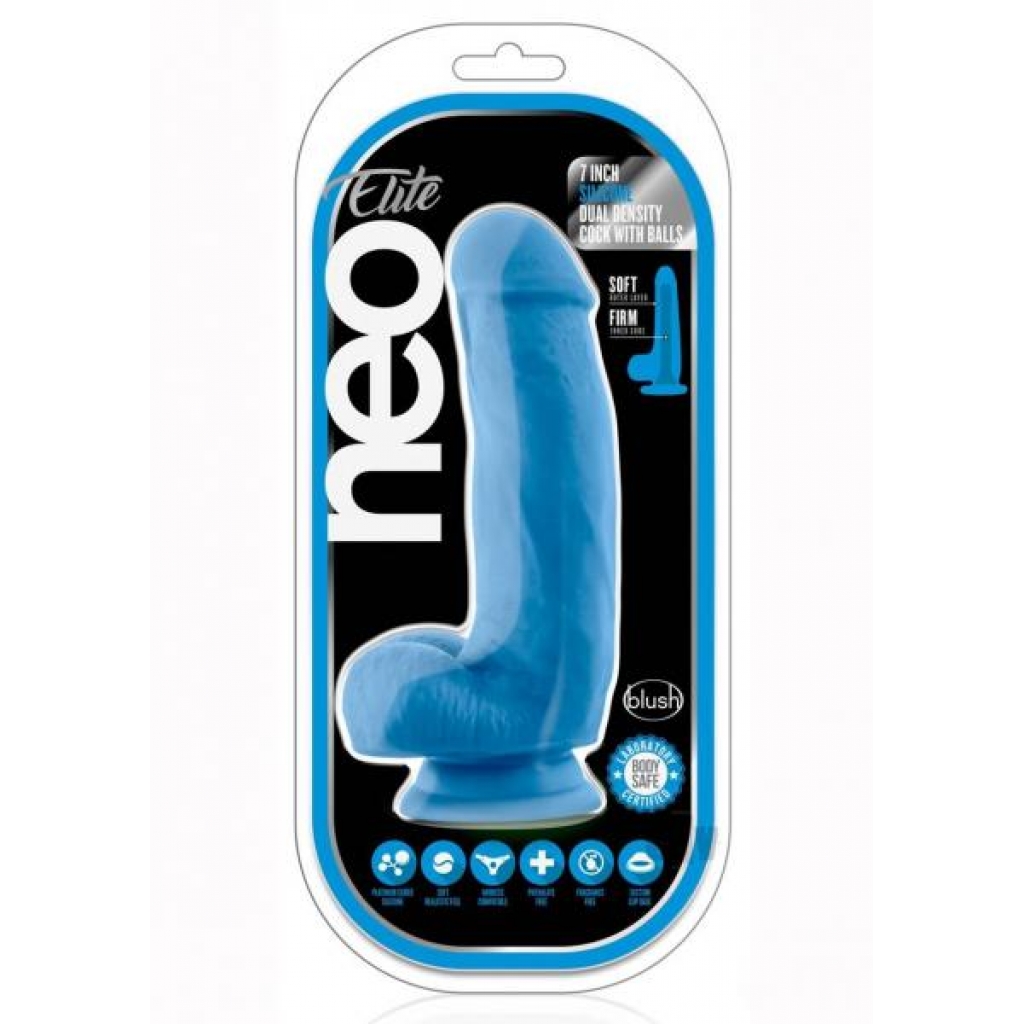 Neo Elite Dd Cock W/balls 7 Blue - Realistic Dildos & Dongs