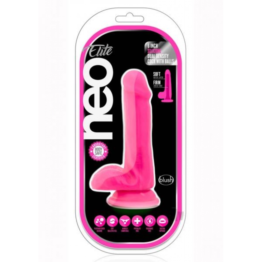 Neo Elite Dd Cock W/balls 6 Pink - Realistic Dildos & Dongs