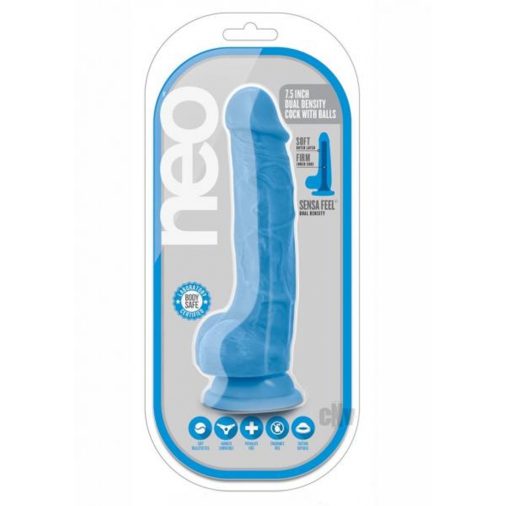 Neo Dual Density Cock W/balls 7.5` Blue - Realistic Dildos & Dongs