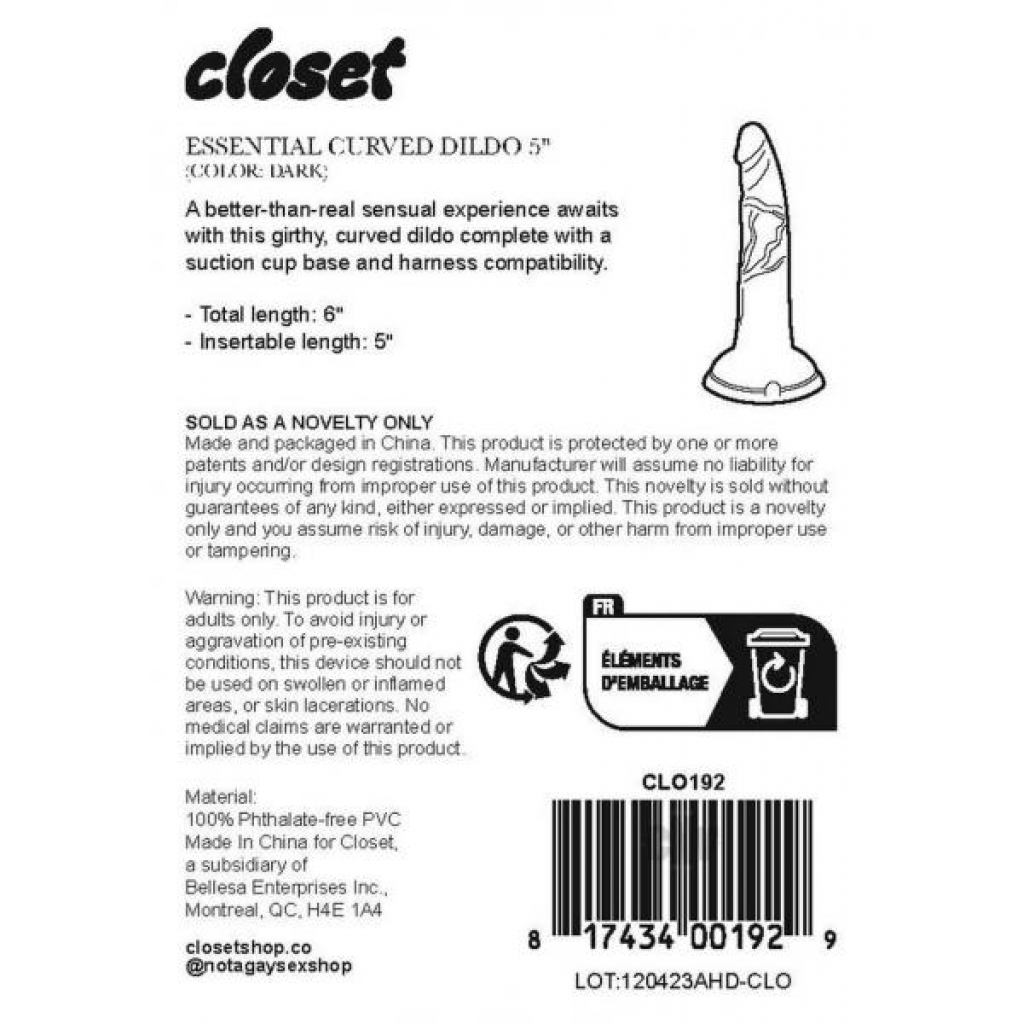 Closet Essential Curved Dildo 5 Dark - Realistic Dildos & Dongs