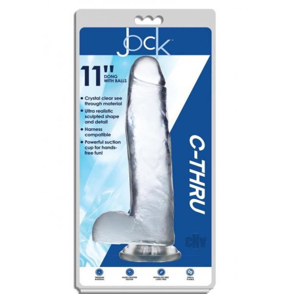 Jock C Thru Dong with Balls - 11 Inches Clear