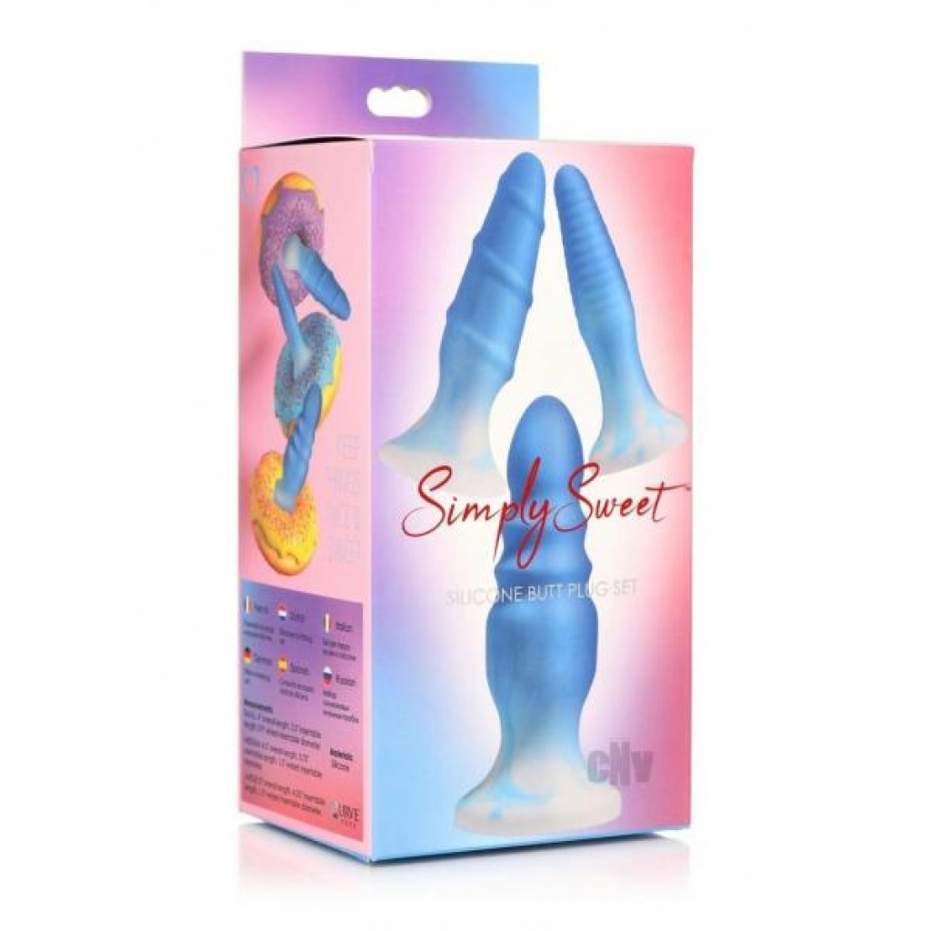 Simply Sweet Silicone Butt Plug Set Blue - Anal Plugs