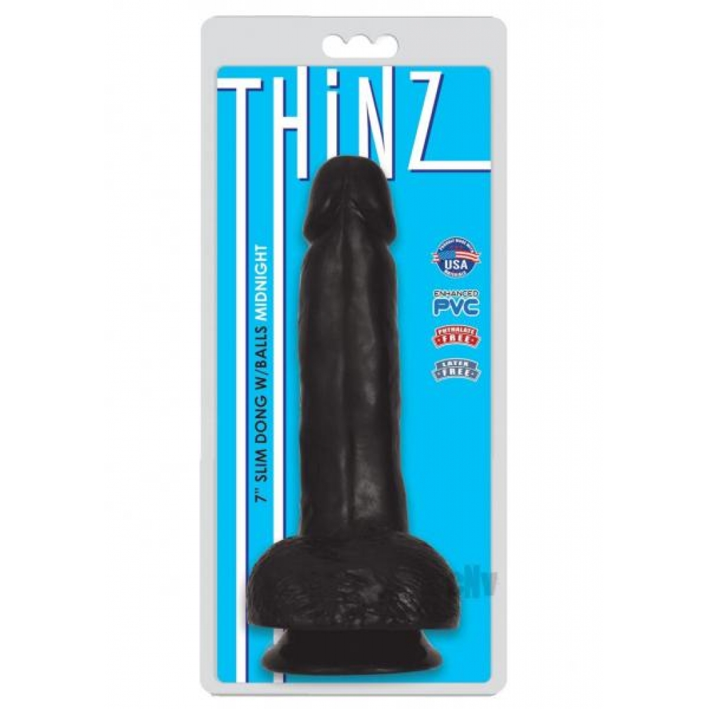 Thinz Slim Dong W/balls 7 Black - Realistic Dildos & Dongs