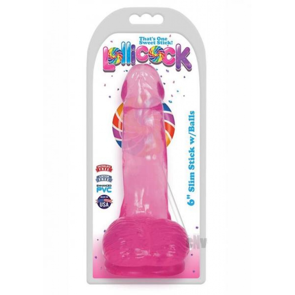 Lollicock Slim Stick W/balls 6 Cherry - Realistic Dildos & Dongs