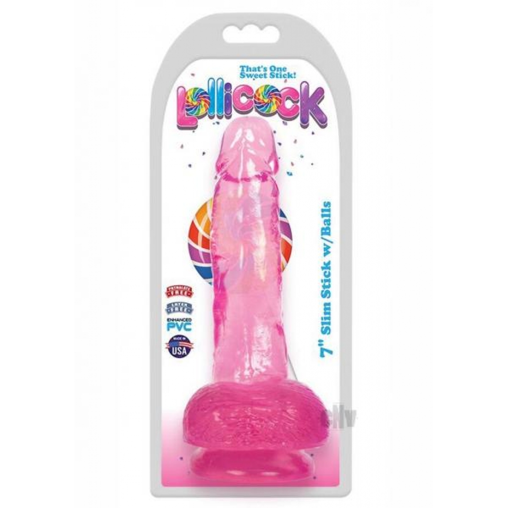 Lollicock Slim Stick W/balls 7 Cherry - Realistic Dildos & Dongs