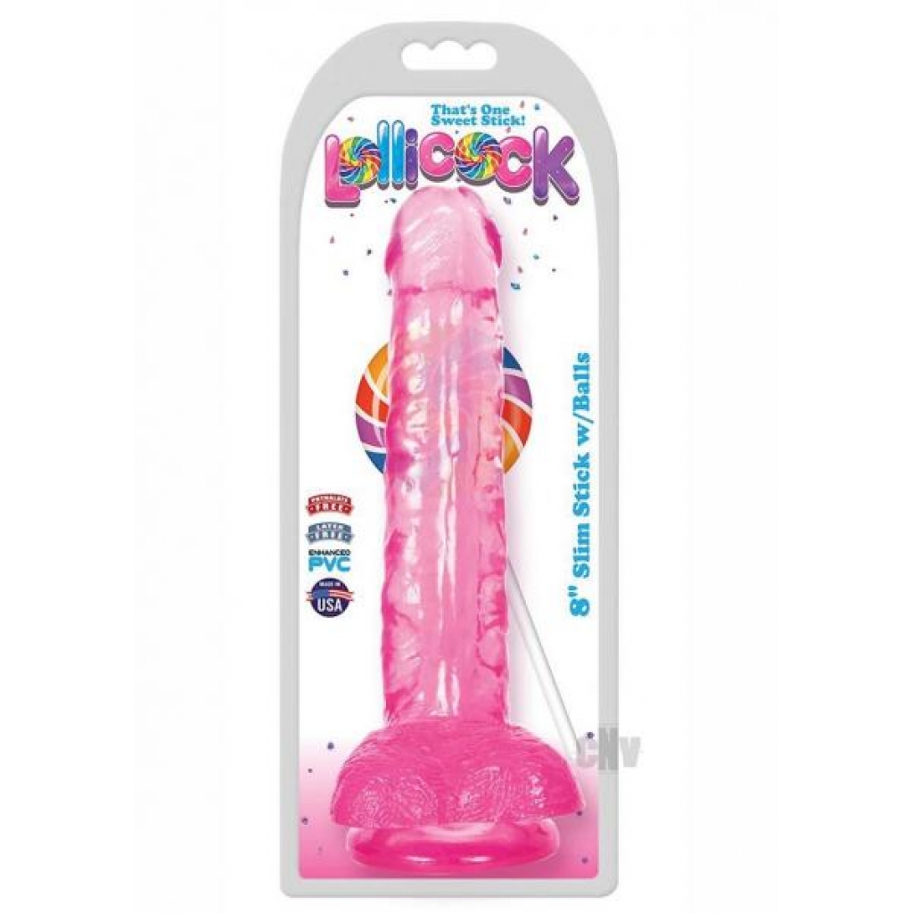 Lollicock Slim Stick W/balls 8 Cherry - Realistic Dildos & Dongs