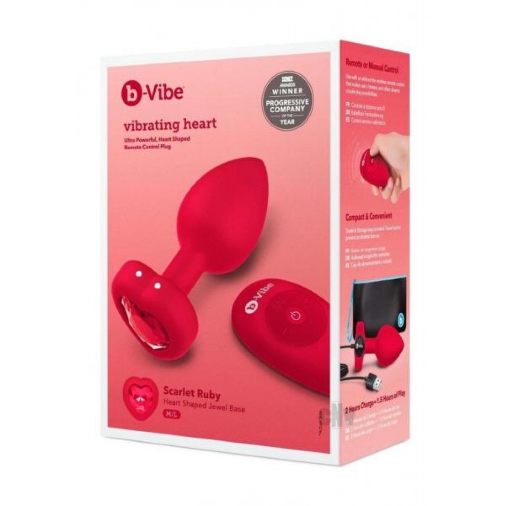 B Vibe Vibrate Heart Jewel Plug M/l Red - Anal Plugs