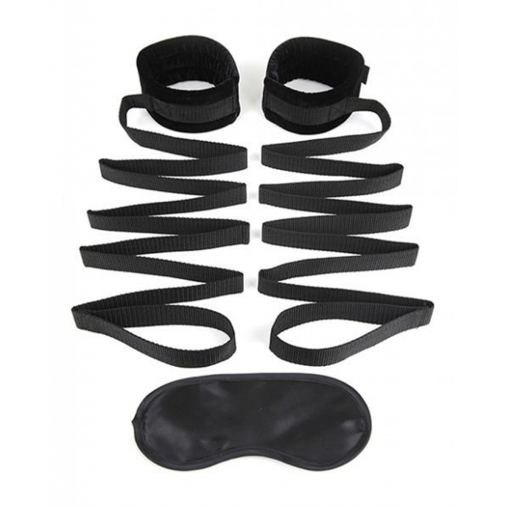 Lux Fetish Bed Strap Restraint System Set Black - Babydolls & Slips