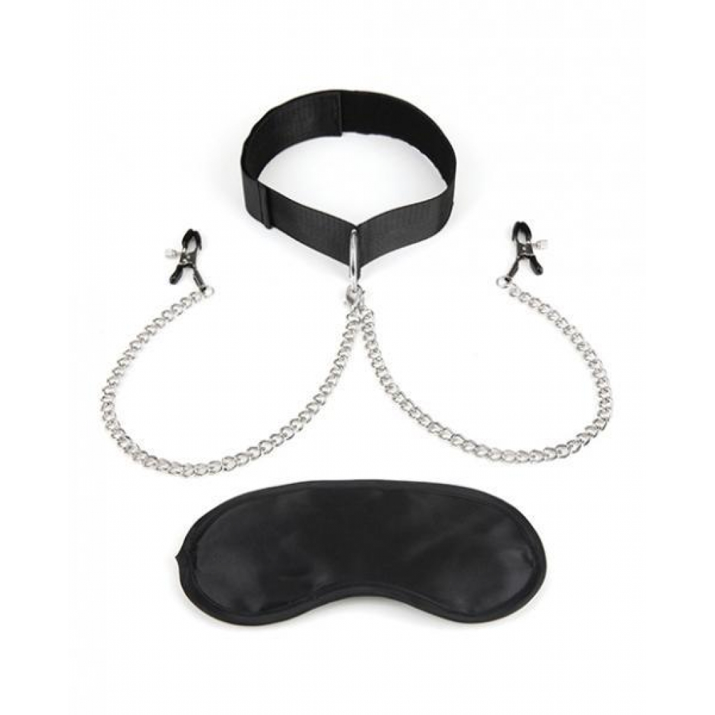 Lux Fetish Collar & Nipple Clamps Adjustable Pressure