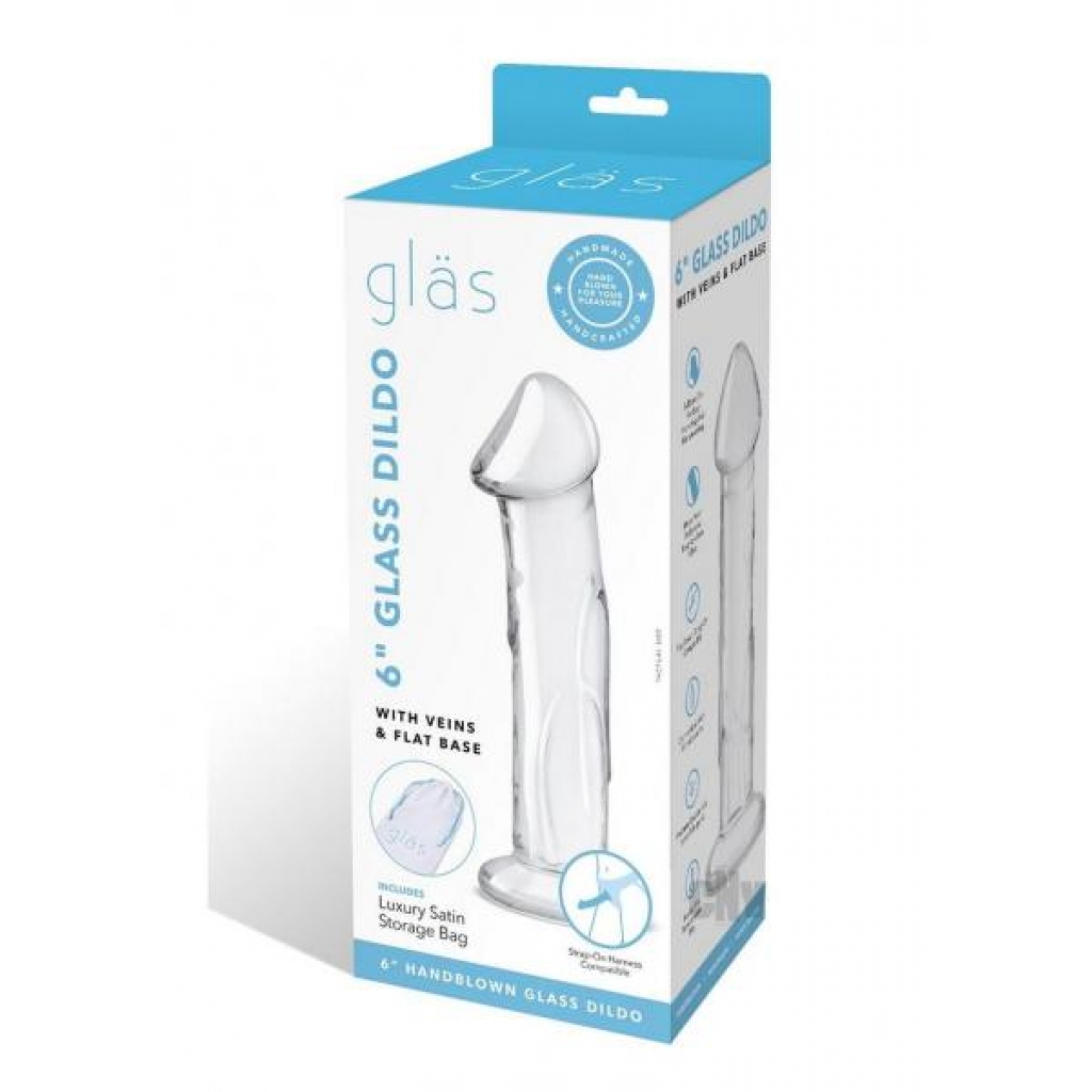 Dildo W/veins Flat Base Glass 6 - Realistic Dildos & Dongs