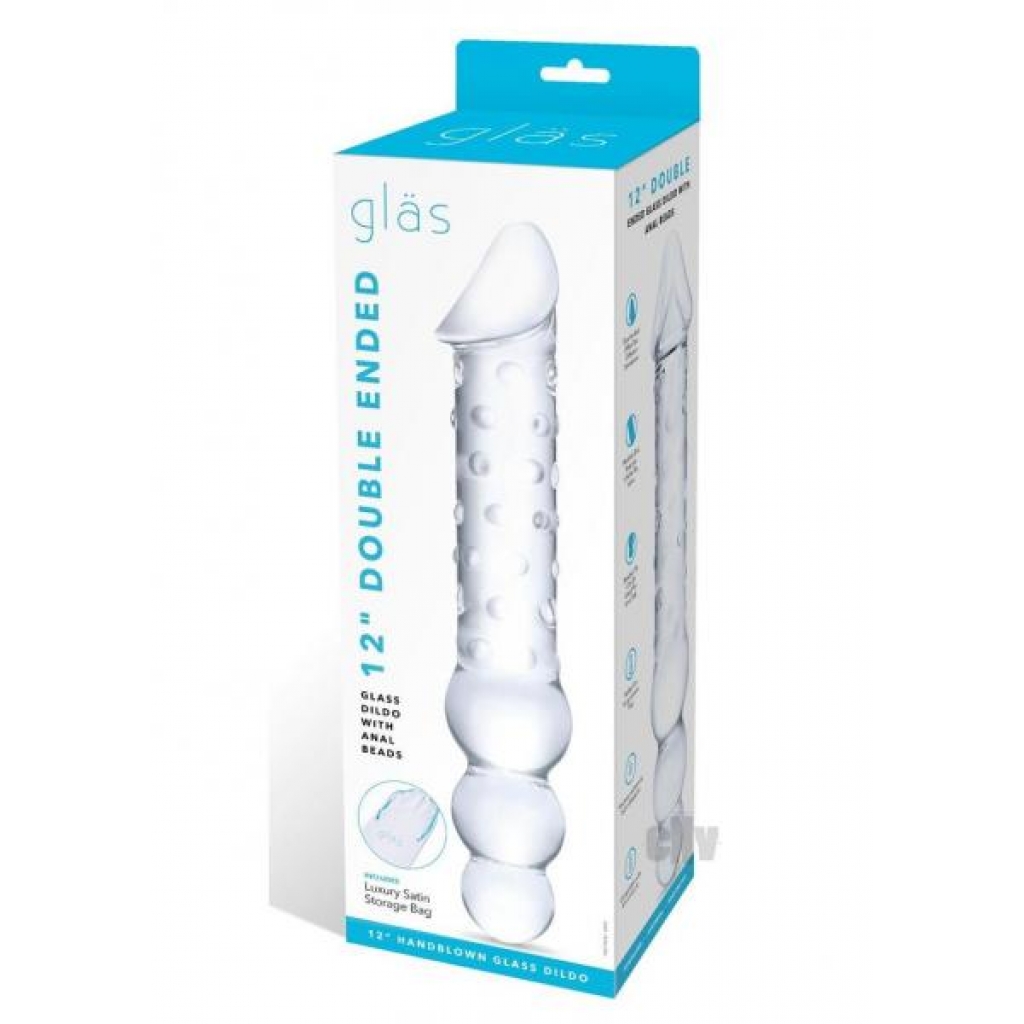 Dbl End Dildo W/anal Beads 12 Clear - Double Dildos