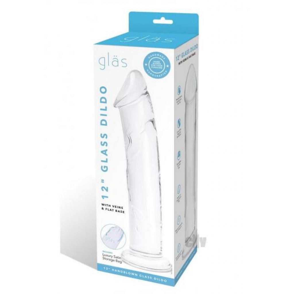 Dildo W/veins Flat Base Glass 12 - Realistic Dildos & Dongs