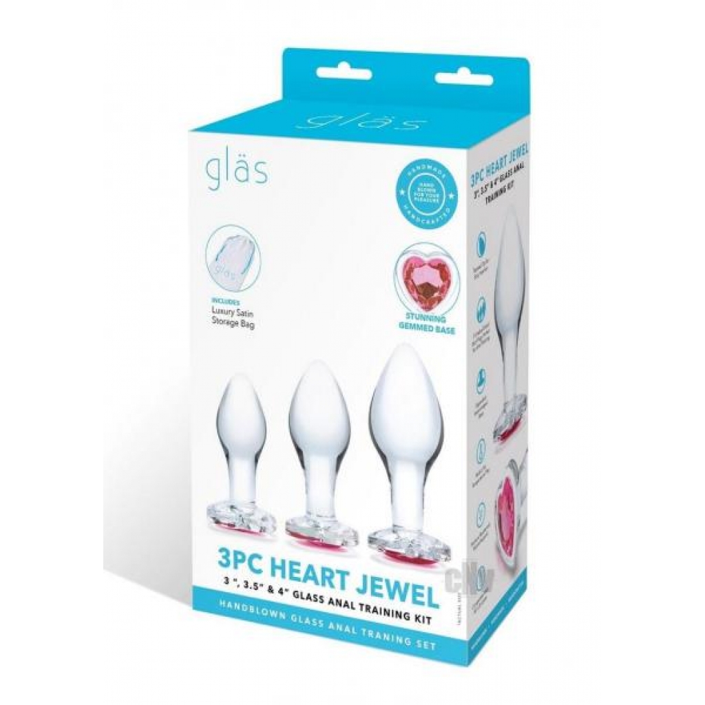 Heart Jewel Glass Anal Training 3pc Clr - Anal Trainer Kits