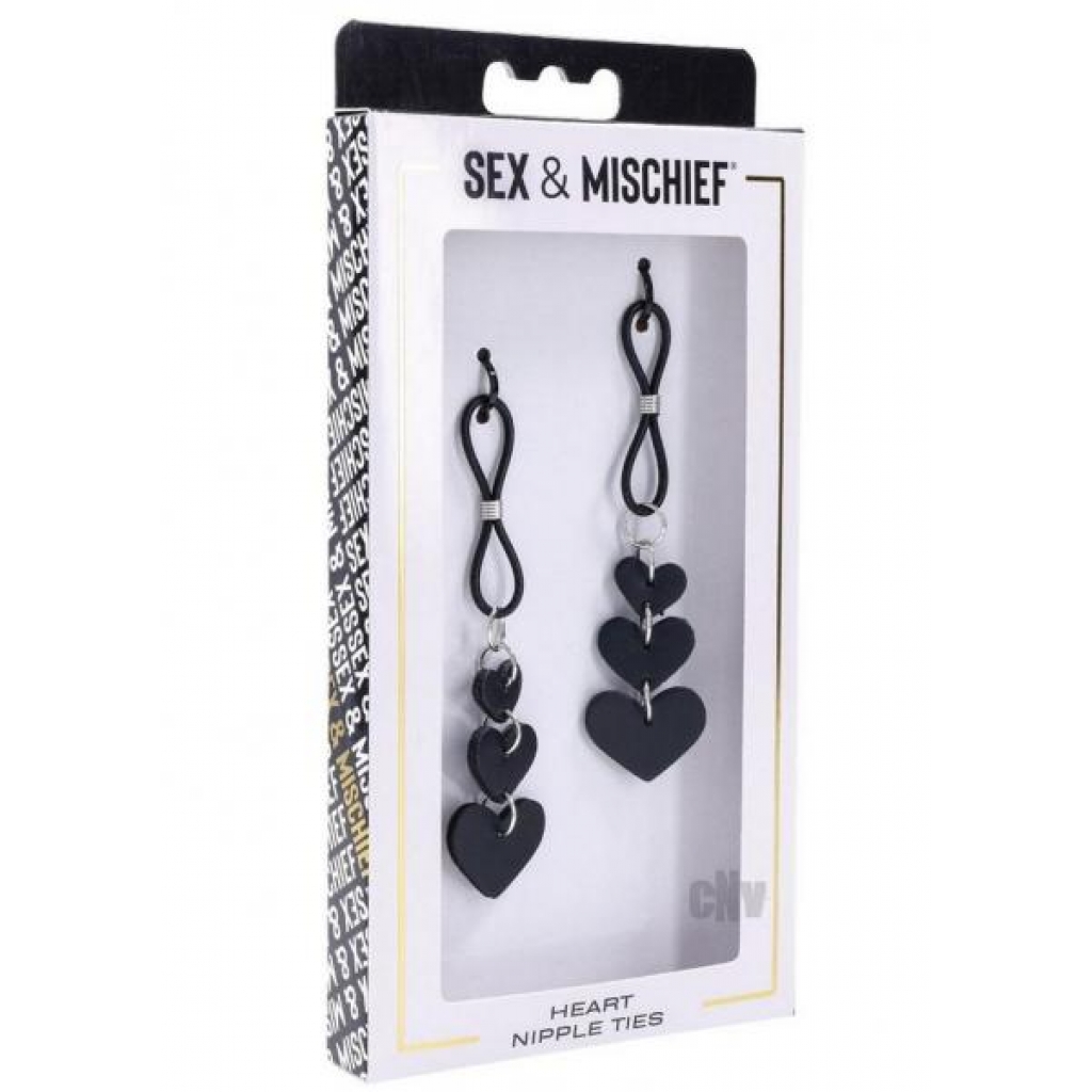 Sandm Heart Nipple Ties Blk/slv - Nipple Clamps