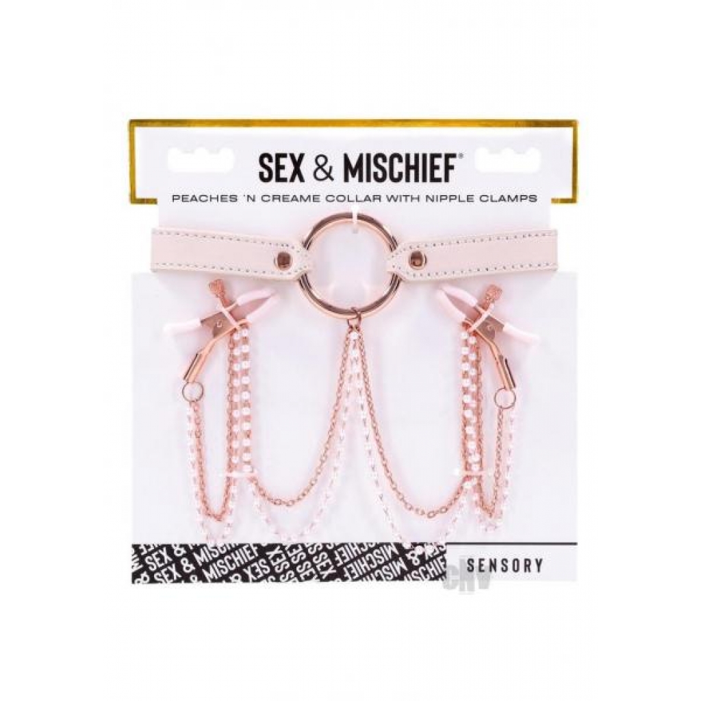 Sandm Peaches N Creame Collar W/nip Clamps - Nipple Clamps