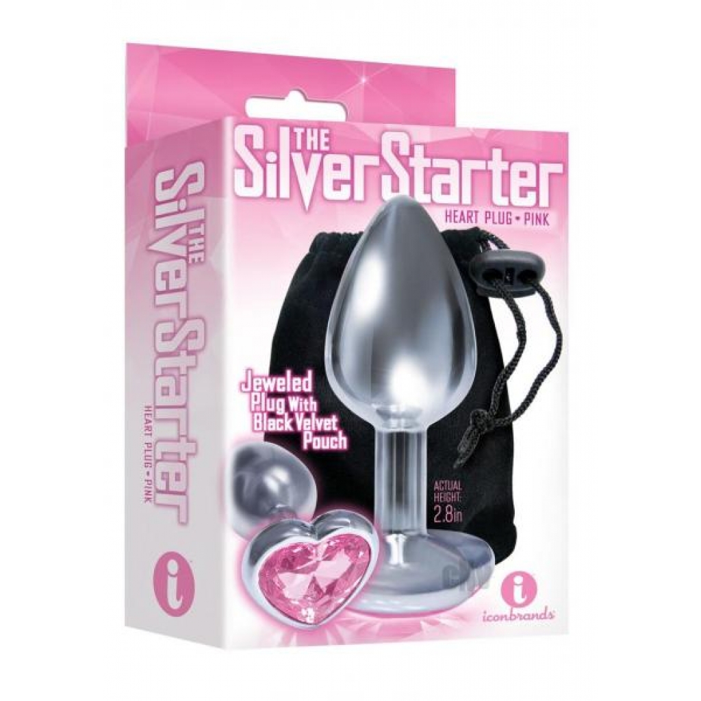 The 9 Silver Starter Heart Plug Pink - Anal Plugs