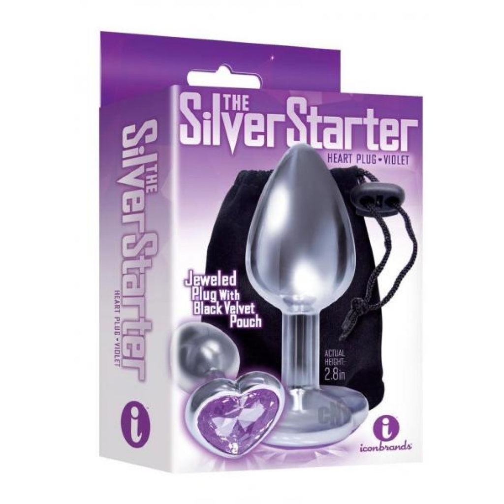 The 9 Silver Starter Heart Plug Violet - Anal Plugs