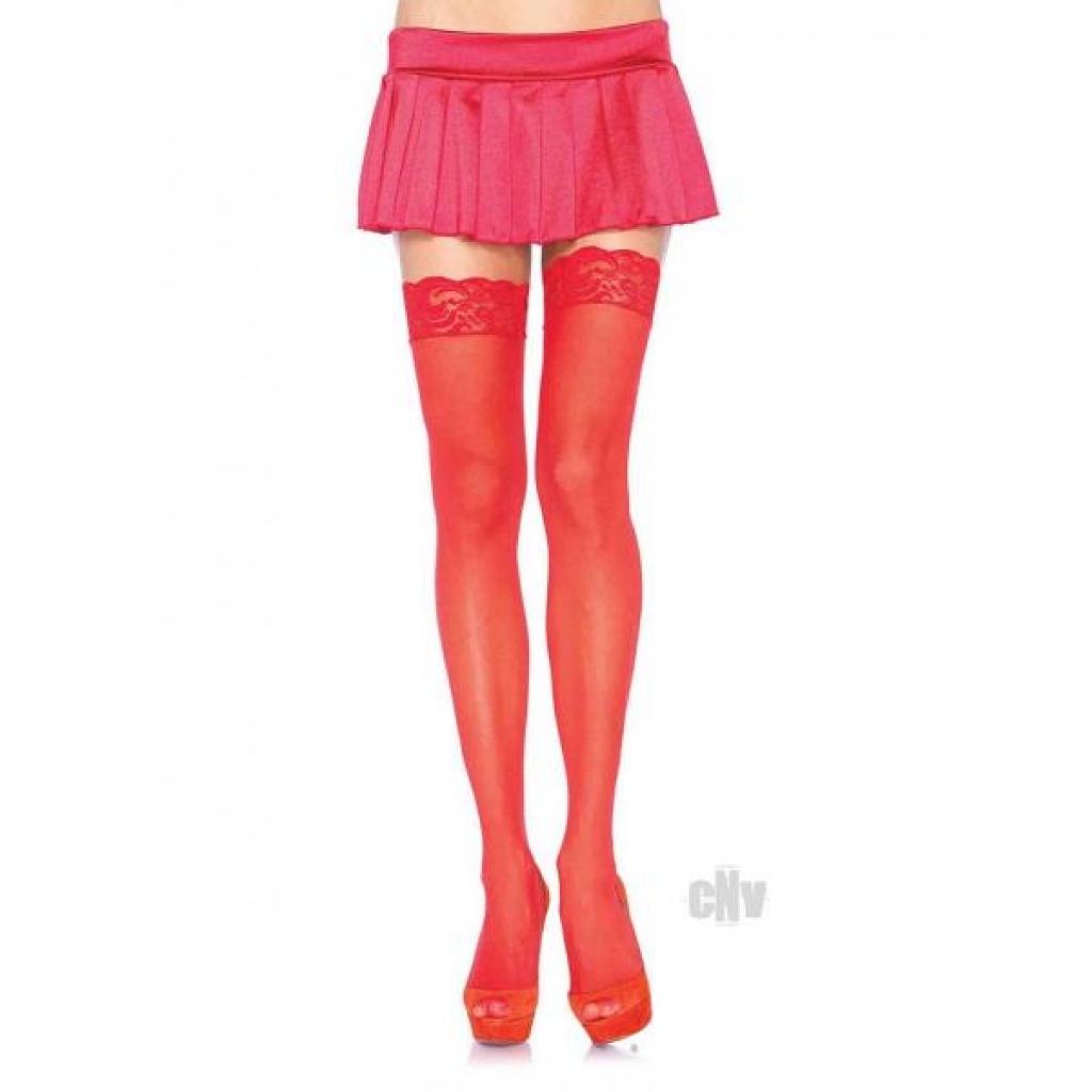 Sheer Thigh High With Lace Top Os Red - Bodystockings, Pantyhose & Garters