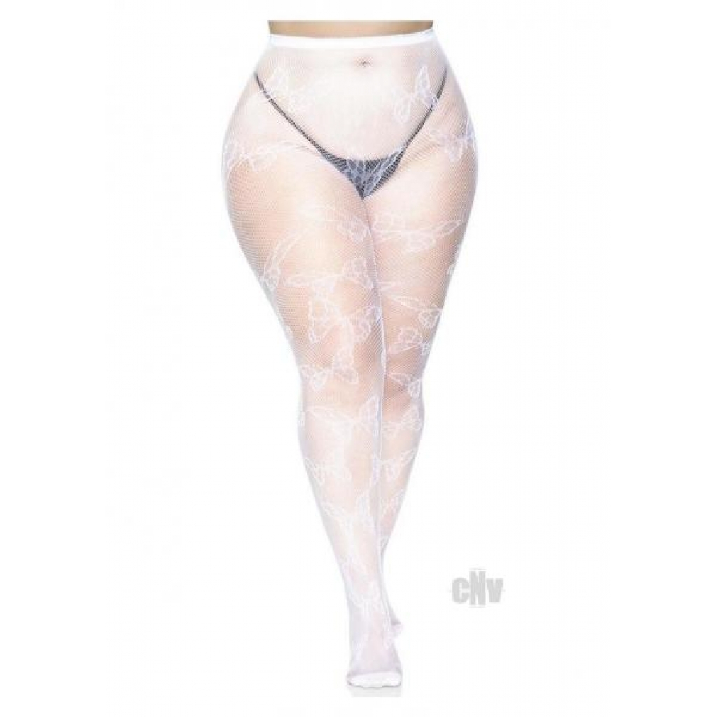 Butterfly Net Tights 1x/2x White - Bodystockings, Pantyhose & Garters