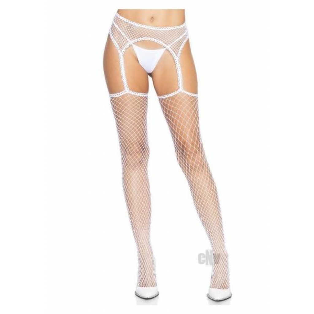 Indust Stocking Scallop Garter Os Wht - Bodystockings, Pantyhose & Garters