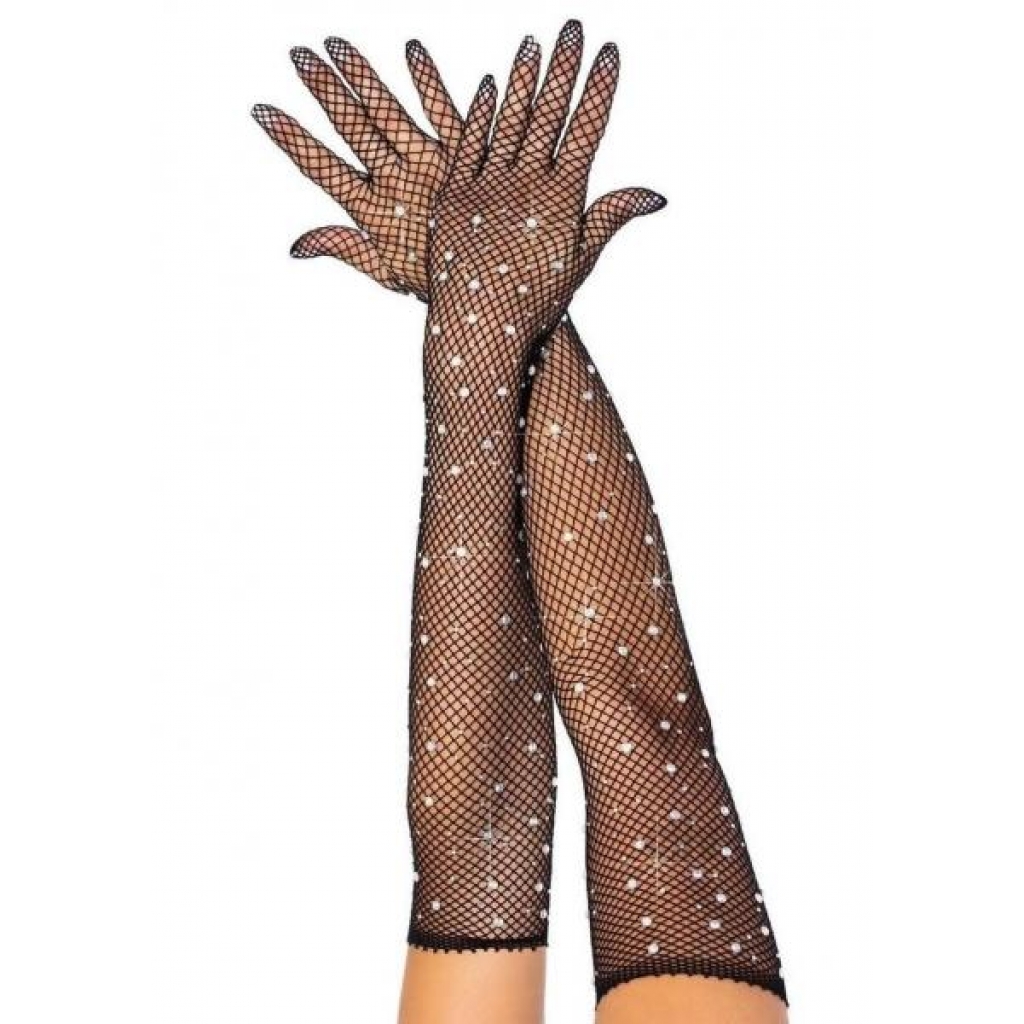 Elegant Rhinestone Fishnet Opera Gloves