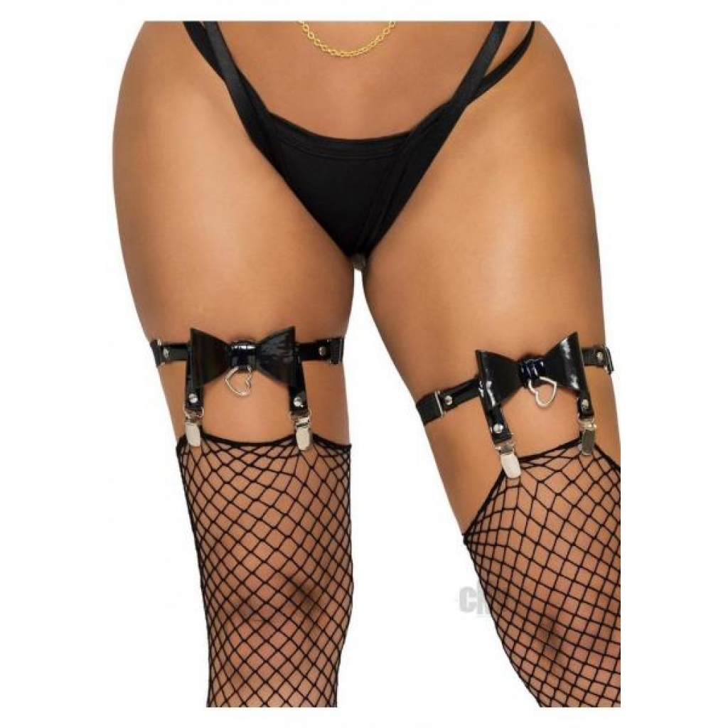 Vegan Leather Thigh Garter Heart Os Blk - Bodystockings, Pantyhose & Garters