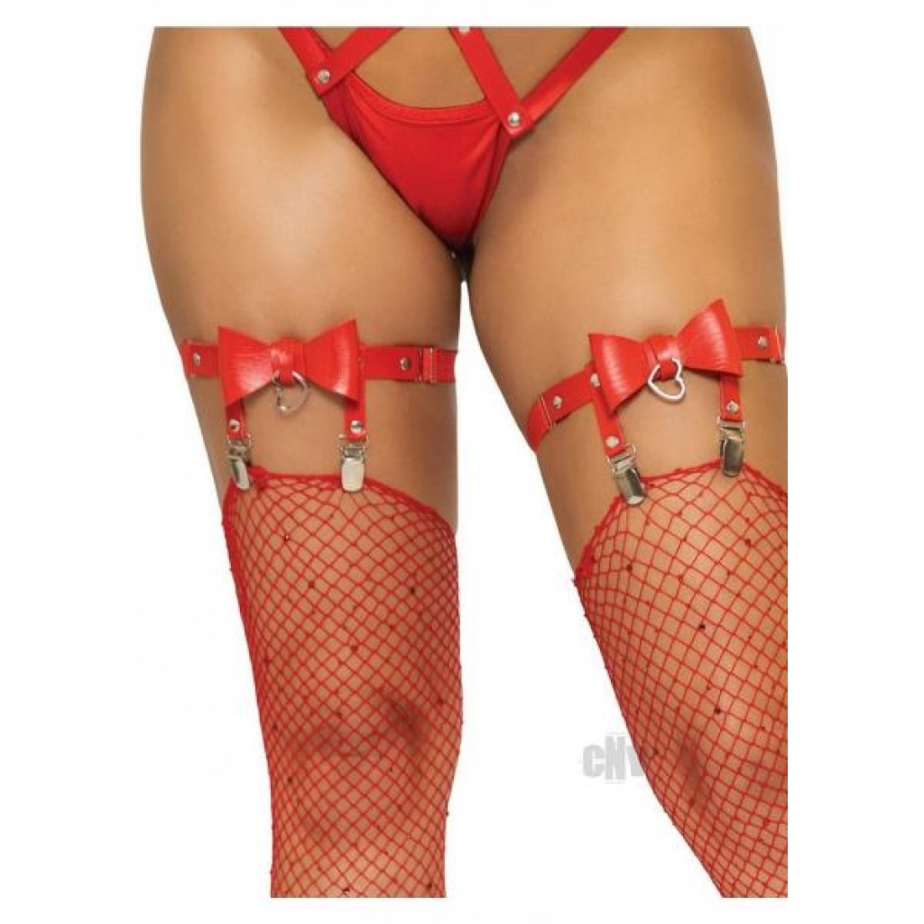 Vegan Leather Thigh Garter Heart Os Red - Bodystockings, Pantyhose & Garters