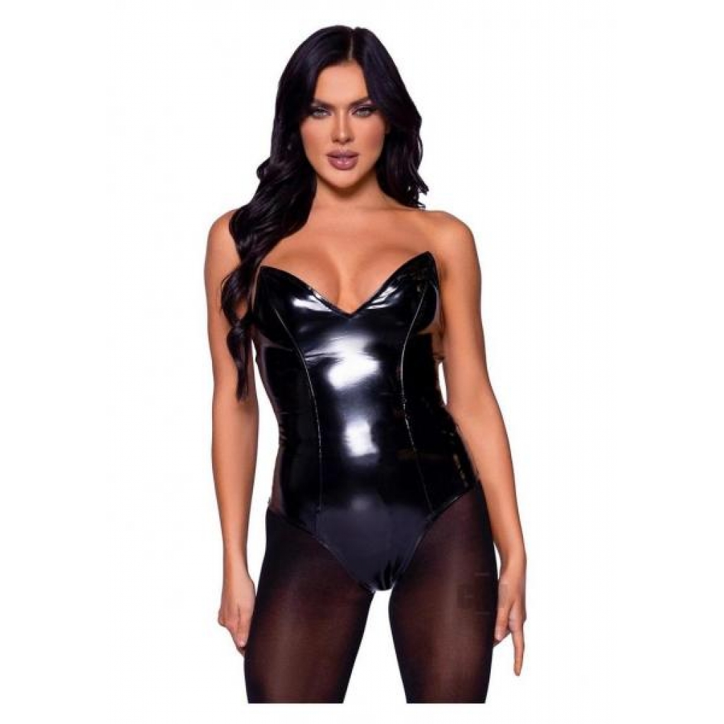 Vinyl Boned Bodysuit - Sleek Black Elegance