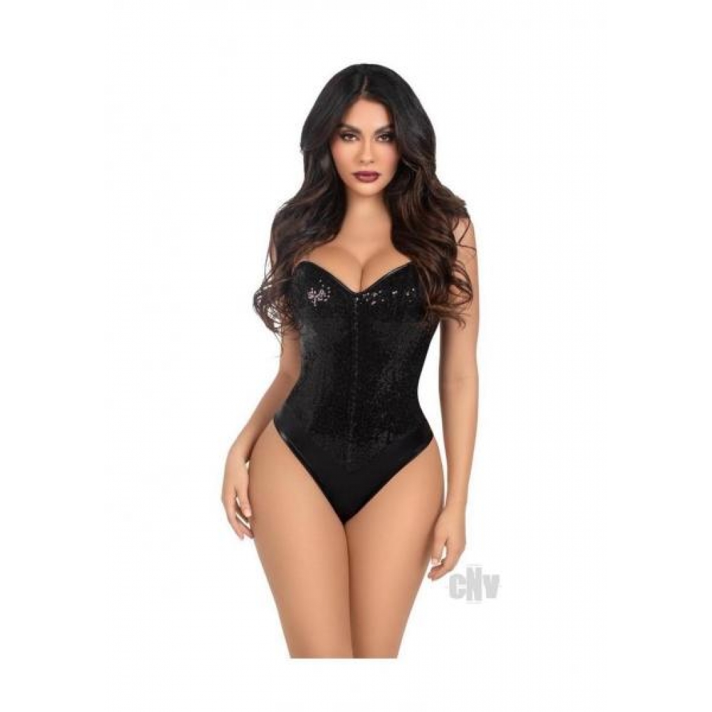 Sequin Bone Snap Bodysuit Strap Sm Blk - Bodystockings, Pantyhose & Garters