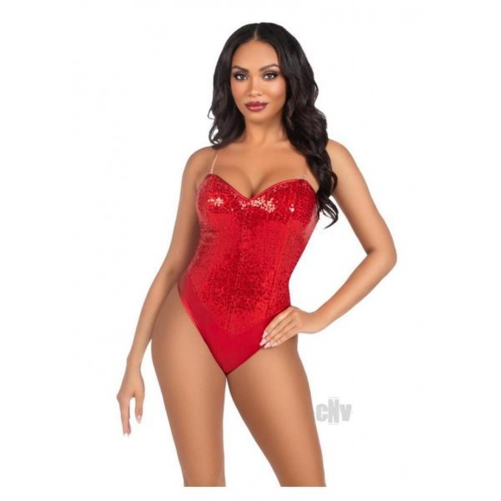 Sequin Bone Snap Bodysuit Strap Sm Red - Bodystockings, Pantyhose & Garters