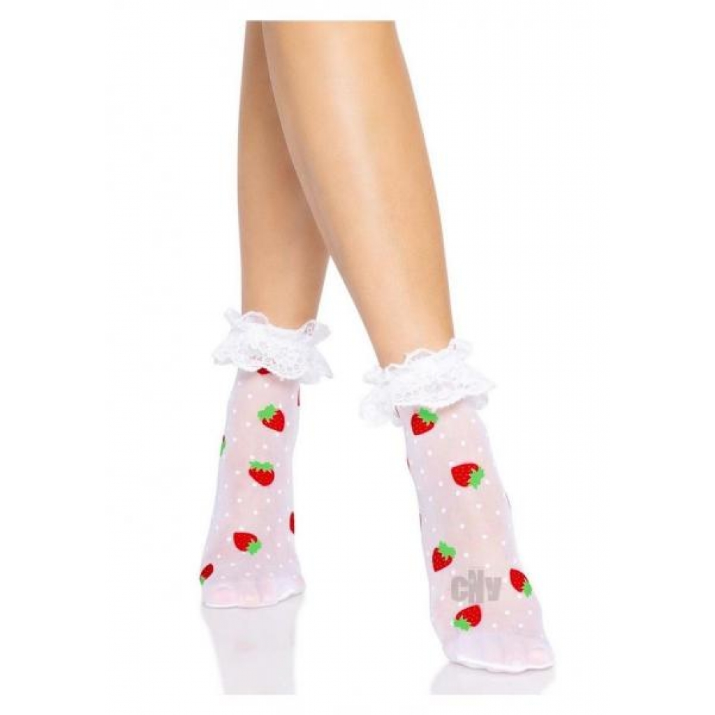 Strawberry Dot Ruffle Anklets Os Wht/red - Bodystockings, Pantyhose & Garters