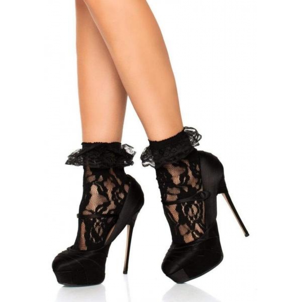 Lace Anklet With Ruffles Os Blk - Bodystockings, Pantyhose & Garters