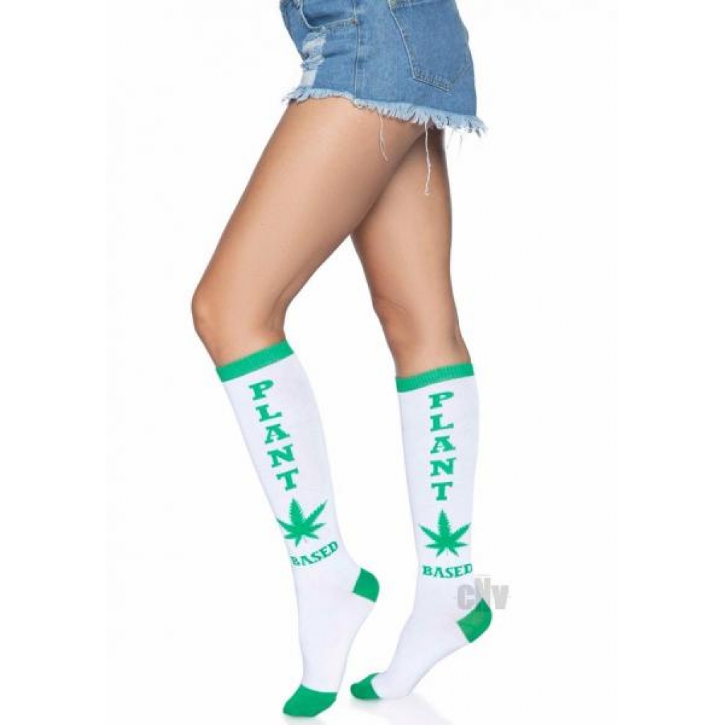 Plant Based Knee Highs Os White/green - Bodystockings, Pantyhose & Garters