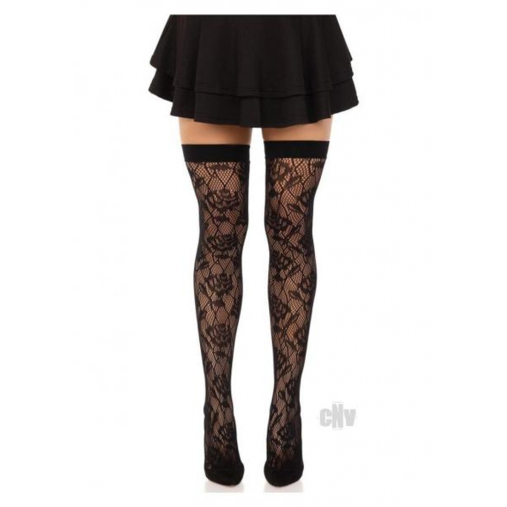 Wild Rose Net Thigh Highs Os Black - Bodystockings, Pantyhose & Garters