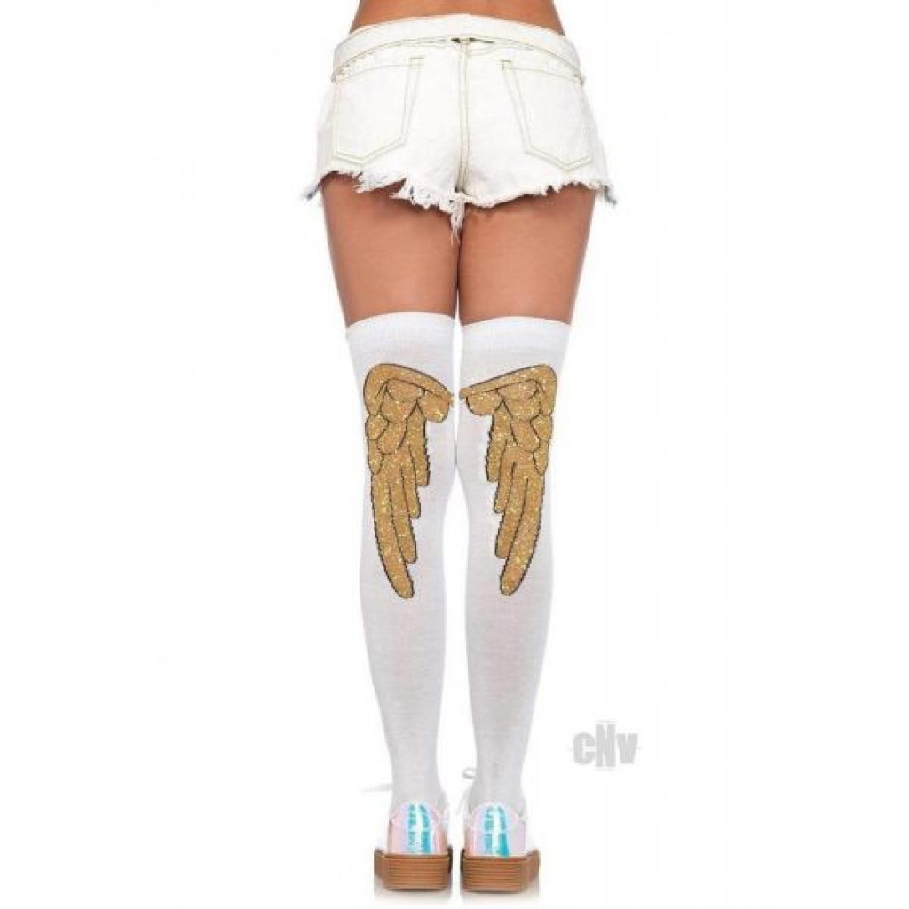 Lurex Angel Wing Knee Sock White/gold - Bodystockings, Pantyhose & Garters